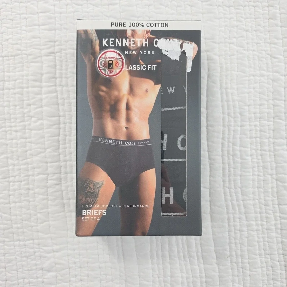 Kenneth Cole 4 Pack Briefs Men's X-Large NIB Black 100% Cotton Tag Free Soft NEW